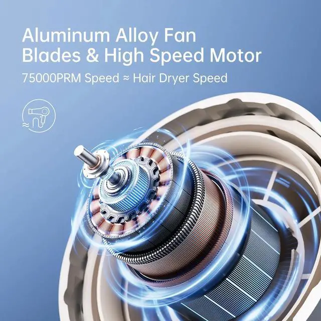 Alt view image 3 of 7 - JISULIFE Portable Turbo Fan - 100-Speed Adjustable, 9000mAh Rechargeable, LED Display, Metal Shell with Accessories