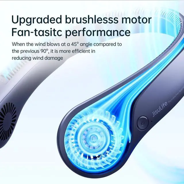 Alt view image 4 of 7 - JISULIFE Neck Fan5-Speed Rechargeable 4000mAh, Adjustable Wearable Cooler for Indoor/Outdoor