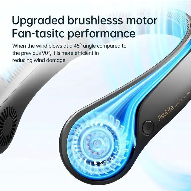 Alt view image 2 of 7 - JISULIFE Neck Fan5-Speed Rechargeable 4000mAh, Adjustable Wearable Cooler for Indoor/Outdoor