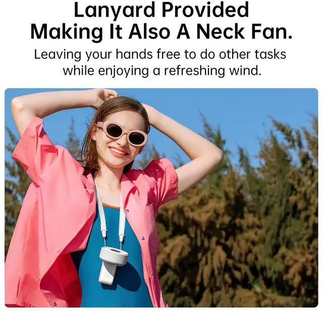 Alt view image 6 of 7 - JISULIFE Versatile Portable Fan with LED Display, 3600mAh USB Rechargeable Battery, 5-Speed, Lanyard Included-Grey