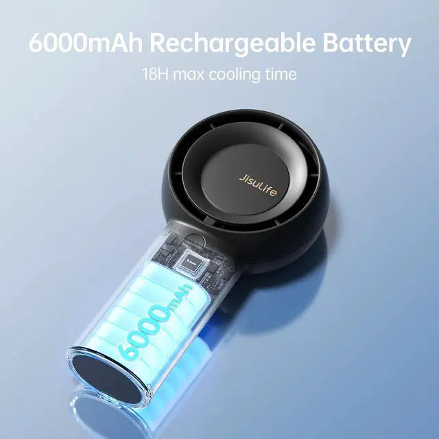 Alt view image 2 of 6 - JISULIFE Turbo Fan-Sized Portable Fan & 18H Runtime 6000mAh USB Rechargeable Fan with 5 Wind Modes for All Occasions