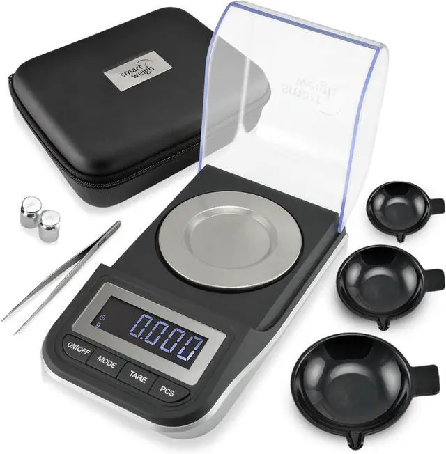 Main image of Smart Weigh 50g x 0.001 Grams, Premium High Precision Digital Milligram Scale, Includes Tweezers, Calibration Weights,Three Weighing Pans and Case