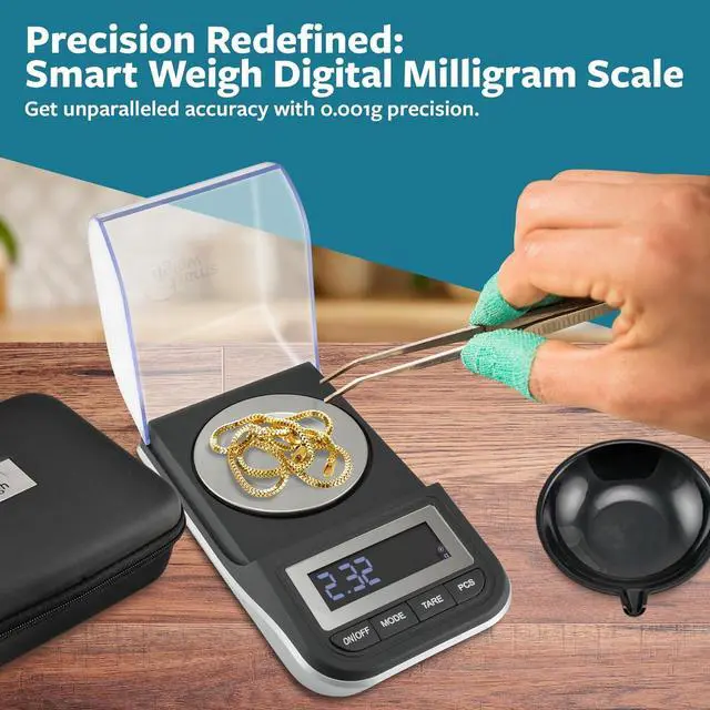 Alt view image 3 of 7 - Smart Weigh 50g x 0.001 Grams, Premium High Precision Digital Milligram Scale, Includes Tweezers, Calibration Weights,Three Weighing Pans and Case