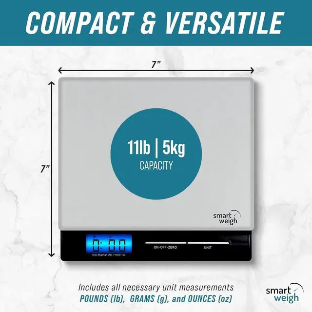 Alt view image 2 of 6 - Smart Weigh Professional USPS Postal Scale with Tempered Glass Platform, Multiple Weighing Modes and Tare Function, Silver Shipping Scale, Platform Scale, 11 pounds/ 5 Kilograms