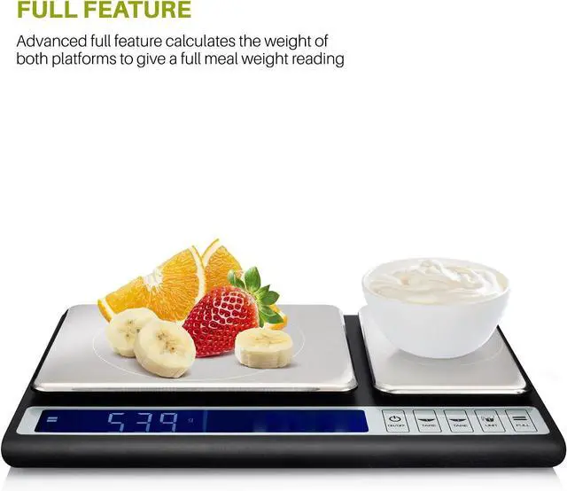 Alt view image 4 of 7 - Smart Weigh Dual Platform Digital Kitchen Scale Stainless Steel Culinary Kitchen Scale 10 kilograms x 0.01 grams High Precision Digital Food Scale Tare Function LCD w/Backlit for Baking Cooking Food