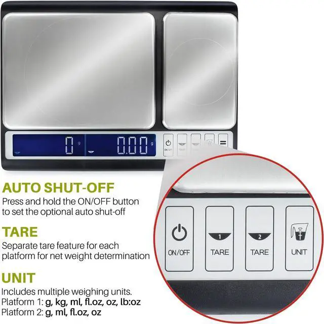 Alt view image 3 of 7 - Smart Weigh Dual Platform Digital Kitchen Scale Stainless Steel Culinary Kitchen Scale 10 kilograms x 0.01 grams High Precision Digital Food Scale Tare Function LCD w/Backlit for Baking Cooking Food