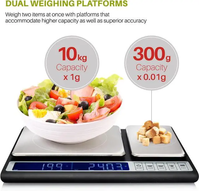 Alt view image 2 of 7 - Smart Weigh Dual Platform Digital Kitchen Scale Stainless Steel Culinary Kitchen Scale 10 kilograms x 0.01 grams High Precision Digital Food Scale Tare Function LCD w/Backlit for Baking Cooking Food