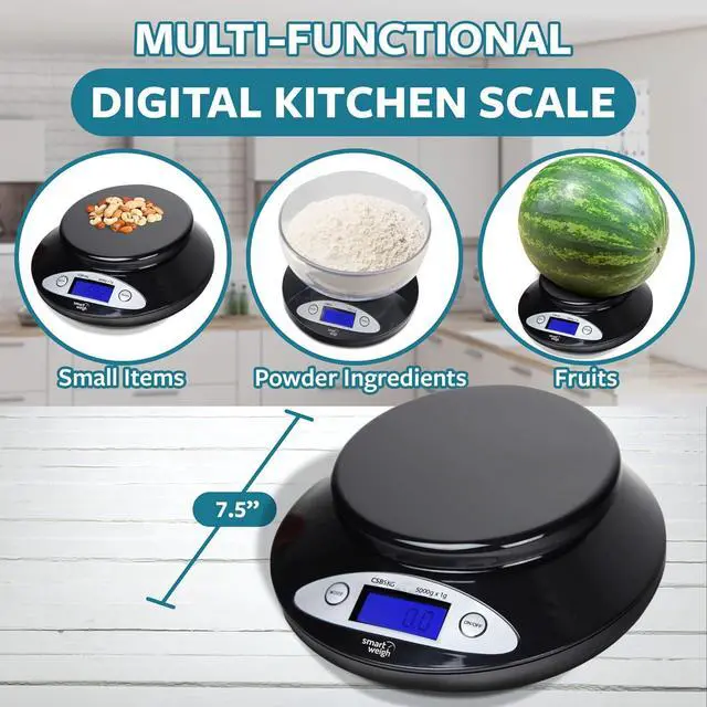 Alt view image 6 of 7 - Smart Weigh Food Kitchen Scale with Bowl,11lb x 0.1oz / 5000 x 1grams, Digital Weight Scale for Baking,Cooking for Ounces and Grams