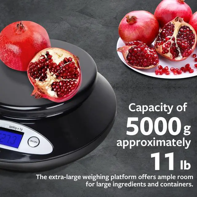 Alt view image 3 of 7 - Smart Weigh Food Kitchen Scale with Bowl,11lb x 0.1oz / 5000 x 1grams, Digital Weight Scale for Baking,Cooking for Ounces and Grams