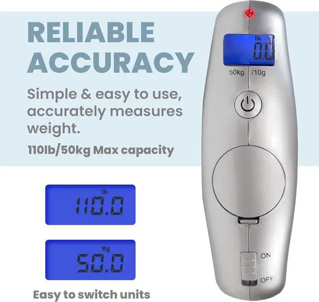 Alt view image 3 of 7 - Smart Weigh Digital Portable Luggage Scale, 50kg /110lbs Capacity, with EZ Grip Handle, Travel Hanging Scale w/Strap, Bag Weight Gadget w/Tare Function for Suitcases