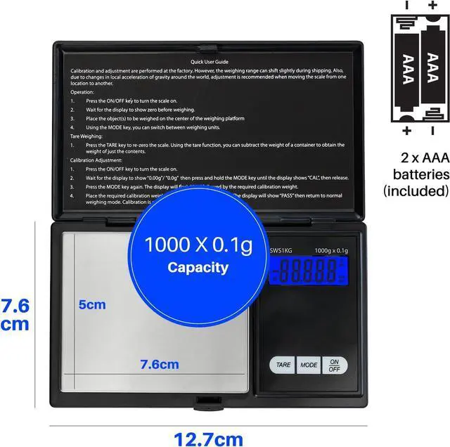 Alt view image 5 of 5 - Smart Weigh Digital Pocket Gram Scale, 1000g x 0.1 Grams, Digital Gram Scale, Jewelry Scale, Food Scale, Medicine Scale, Kitchen Scale