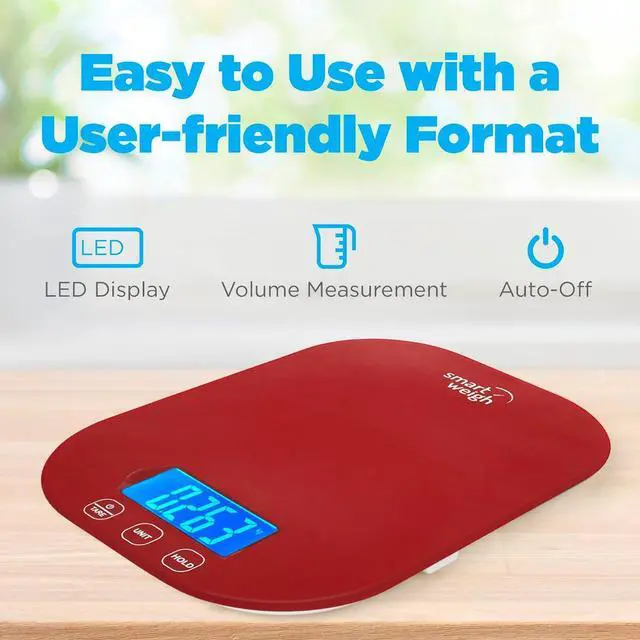Alt view image 6 of 7 - Smart Weigh Small Red Food Scales for Kitchen Weight Loss Calorie Scale, Baking Kitchen Scales Digital Weight Grams and Ounces, Weight Watchers Scale for Food, Cooking, Bread