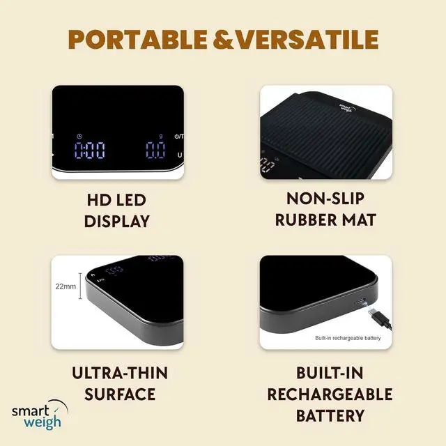 Alt view image 3 of 7 - Smart Weigh Coffee Scale 3000g x 0.01g High Precision Sensors Accurate Scale for Espresso Pour-Over Coffee Digital Kitchen Food Scale for Baking Portable Kitchen Scale with LED Display