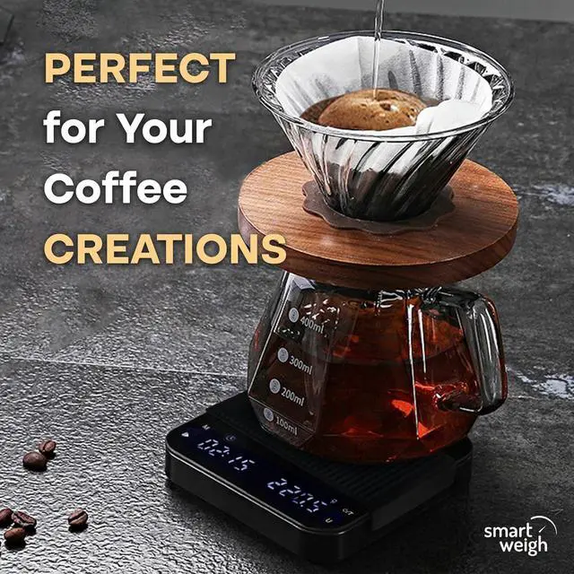 Alt view image 2 of 7 - Smart Weigh Coffee Scale 3000g x 0.01g High Precision Sensors Accurate Scale for Espresso Pour-Over Coffee Digital Kitchen Food Scale for Baking Portable Kitchen Scale with LED Display