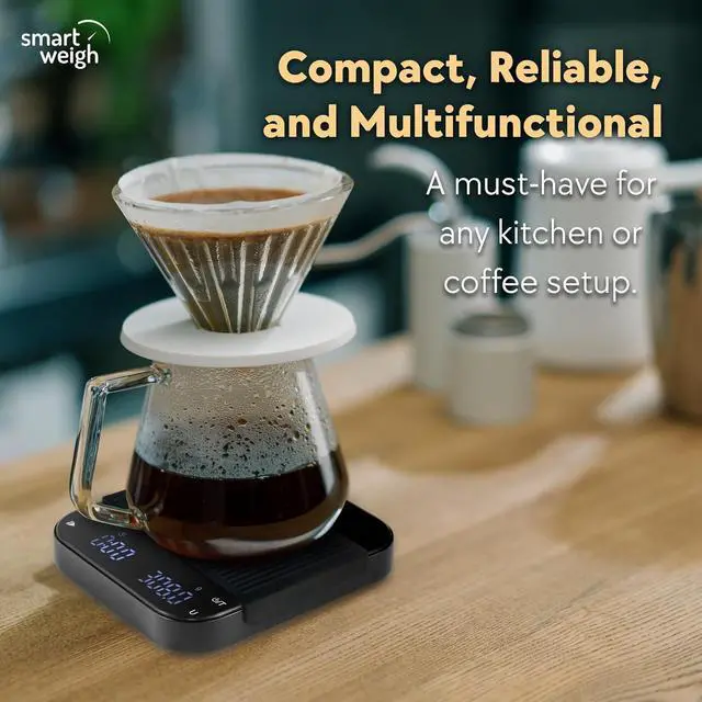 Alt view image 6 of 7 - Smart Weigh Coffee Scale 3000g x 0.01g High Precision Sensors Accurate Scale for Espresso Pour-Over Coffee Digital Kitchen Food Scale for Baking Portable Kitchen Scale with LED Display