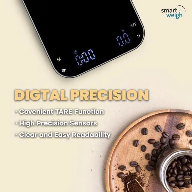 Alt view image 7 of 7 - Smart Weigh Coffee Scale 3000g x 0.01g High Precision Sensors Accurate Scale for Espresso Pour-Over Coffee Digital Kitchen Food Scale for Baking Portable Kitchen Scale with LED Display