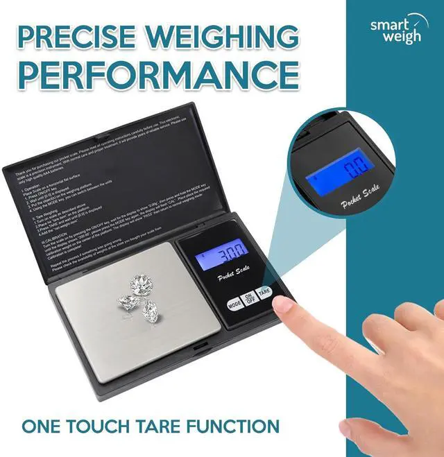 Alt view image 6 of 7 - Smart Weigh Digital Pocket Gram Scale, 200g x 0.01g, Jewelry, Food, Medicine Scale, Battery Included