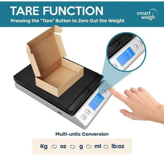 Alt view image 4 of 7 - Smart Weigh All in 1 Digital Shipping Postal Scale 66LB 0.1oz Accurate Digital Postal Scale with Hold and Tare Function Ideal for Shipping Packages Mail Scale Batteries and AC Adapter Included