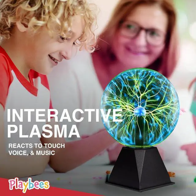 Alt view image 6 of 6 - Playbees Colorful Plasma Ball - 7 Inch - Tesla Coil Bulb Static Electricity in a Vacuum Pressurized Glass Globe, Nebula Thunder Lightning, Plug-in - for Parties, Decorations, Prop, STEM - Green