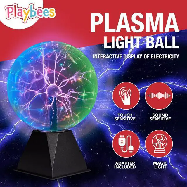 Alt view image 3 of 7 - Playbees 7-Inch Colorful Plasma Ball  Tesla Coil Globe with Multicolor Lightning Effects, Plug-in Static Electricity Prop for Parties, Decorations, and STEM Learning
Visit the Playbees Store - 3 Color