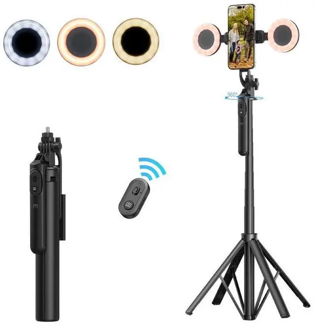 Alt view image 2 of 7 - MYBAT PRO 3 in 1 Flexible Phone Tripod with Wireless Remote,72" Tall Travel Tripod Stand w 1/4" Screw,Selfie Stick w Light for Photo Vlog, 360° Rotation Camera Tripod for iPhone Android Black