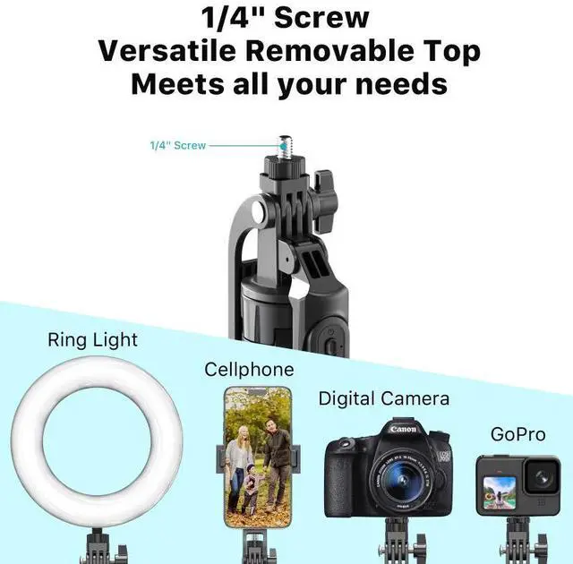 Alt view image 4 of 7 - MYBAT PRO 3 in 1 Flexible Phone Tripod with Wireless Remote,72" Tall Travel Tripod Stand w 1/4" Screw,Selfie Stick w Light for Photo Vlog, 360° Rotation Camera Tripod for iPhone Android Black