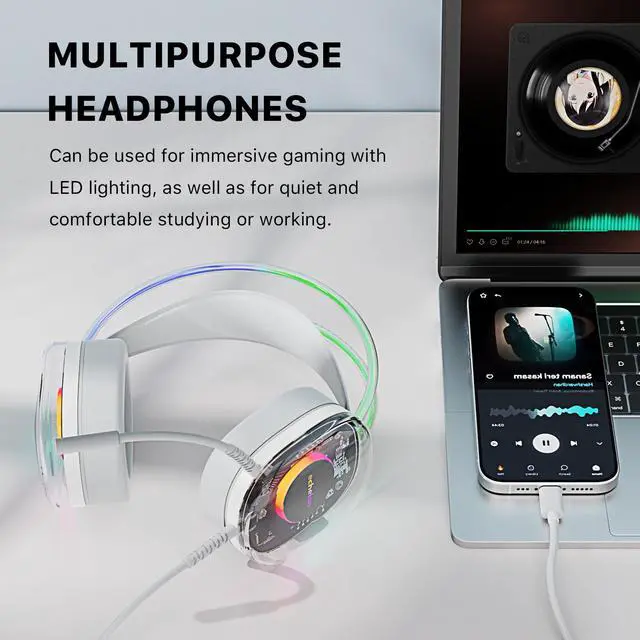 Alt view image 5 of 7 - Echelon Wired Headphones, Gaming Headset with Microphone and Volume Control, On-Ear Headphones Corded Stereo USB-C Plug Headset for Smartphones Laptop Computer PC Tablets Grey