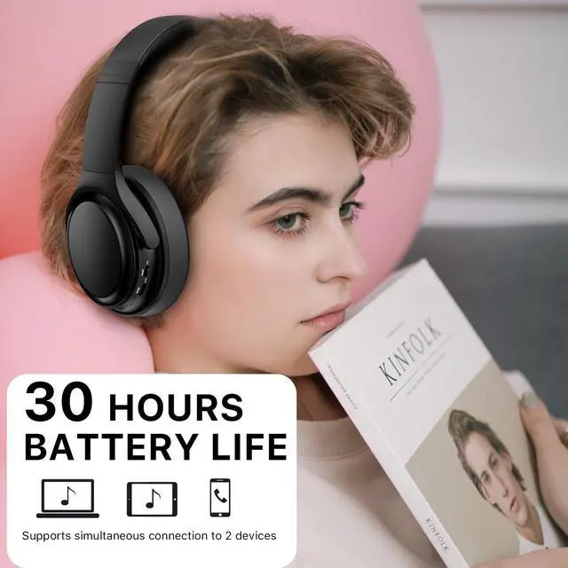 Alt view image 3 of 7 - MYBAT PRO Active Noise Cancelling Wireless Bluetooth Headphones, 35 Hours Playtime Headset with Microphone, Hi-Fi Stereo Sound Over Ear Headphones for Travel Office