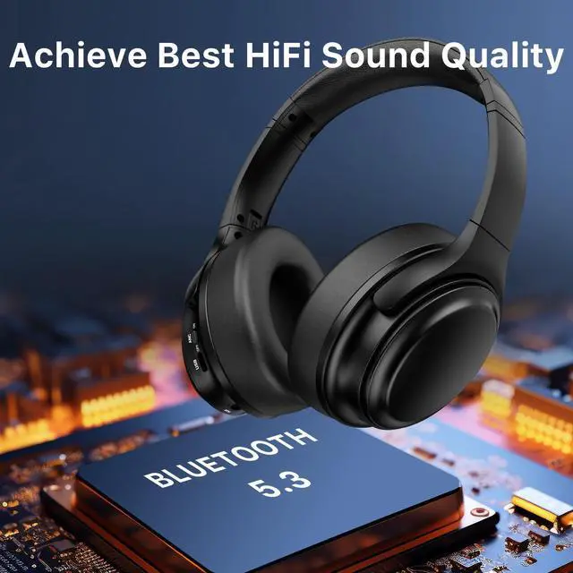 Alt view image 4 of 7 - MYBAT PRO Active Noise Cancelling Wireless Bluetooth Headphones, 35 Hours Playtime Headset with Microphone, Hi-Fi Stereo Sound Over Ear Headphones for Travel Office