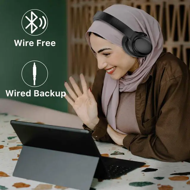Alt view image 5 of 7 - MYBAT PRO Active Noise Cancelling Wireless Bluetooth Headphones, 35 Hours Playtime Headset with Microphone, Hi-Fi Stereo Sound Over Ear Headphones for Travel Office