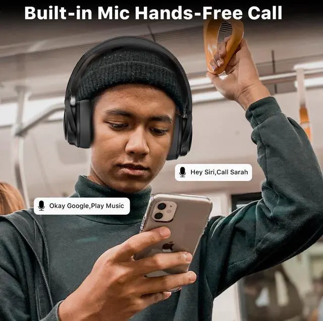 Alt view image 6 of 7 - MYBAT PRO Active Noise Cancelling Wireless Bluetooth Headphones, 35 Hours Playtime Headset with Microphone, Hi-Fi Stereo Sound Over Ear Headphones for Travel Office