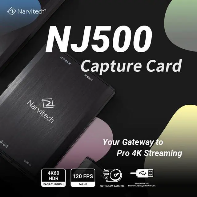 Alt view image 2 of 7 - Narvitech NJ500 External Capture Card  4K60/2K144/HD240 Passthrough, 4K30 Streaming & Recording, Ultra-Low Latency for PS5, Xbox Series X/S, PC & Mac, OBS Compatible, Supports Party Chat