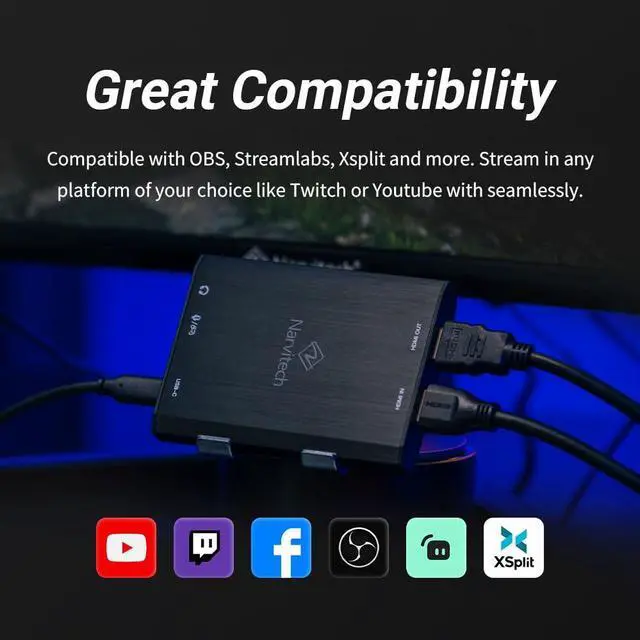 Alt view image 3 of 7 - Narvitech NJ500 External Capture Card  4K60/2K144/HD240 Passthrough, 4K30 Streaming & Recording, Ultra-Low Latency for PS5, Xbox Series X/S, PC & Mac, OBS Compatible, Supports Party Chat