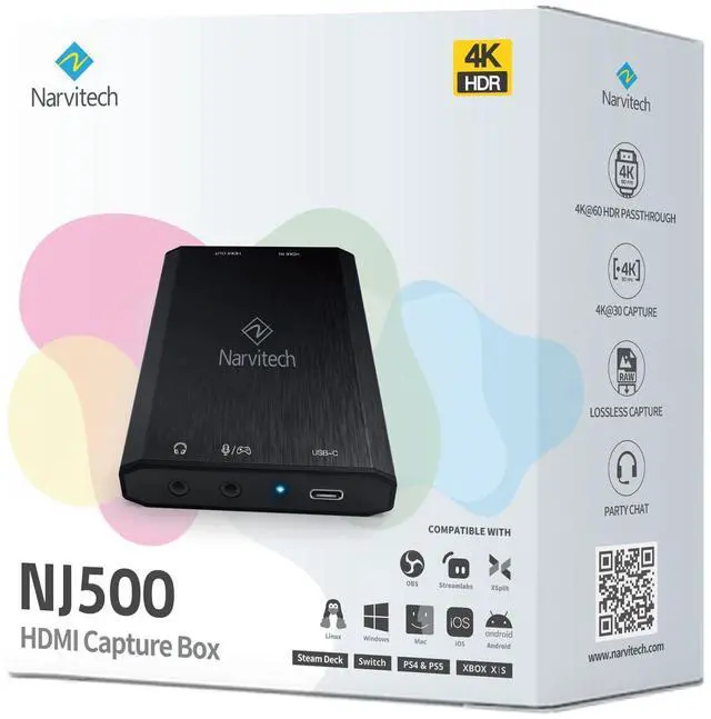 Alt view image 6 of 7 - Narvitech NJ500 External Capture Card  4K60/2K144/HD240 Passthrough, 4K30 Streaming & Recording, Ultra-Low Latency for PS5, Xbox Series X/S, PC & Mac, OBS Compatible, Supports Party Chat