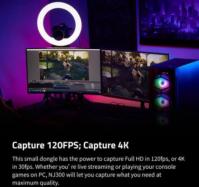 Alt view image 3 of 7 - Narvitech NS120, External Capture Card. 120 FPS Capture, Stream and Record in 4K30 or 1080P120 with ultra-low latency on PS5, PS4, Xbox Series X/S, Switch, in OBS and more, on PC and Mac.