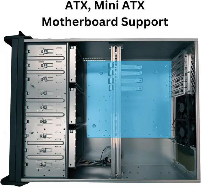 Alt view image 2 of 7 - RACKOWL 4U Server Case Rackmount Chassis, 15x 3.5" HDD Bay, ATX Compatible; Front 3x 120mm& Rear: 2x 80mm, Front Panel Lock, Size: 16.8"x7.0"x21.1"