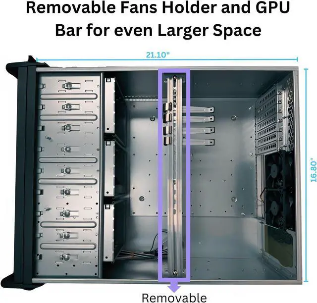 Alt view image 4 of 7 - RACKOWL 4U Server Case Rackmount Chassis, 15x 3.5" HDD Bay, ATX Compatible; Front 3x 120mm& Rear: 2x 80mm, Front Panel Lock, Size: 16.8"x7.0"x21.1"