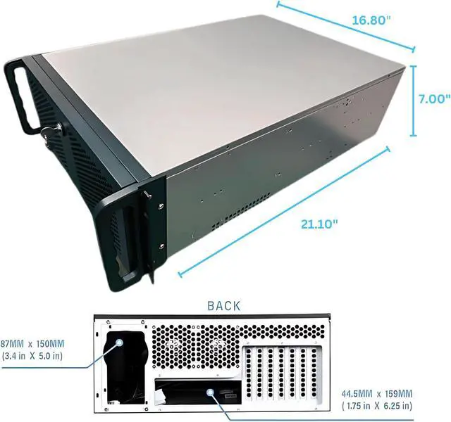 Alt view image 7 of 7 - RACKOWL 4U Server Case Rackmount Chassis, 15x 3.5" HDD Bay, ATX Compatible; Front 3x 120mm& Rear: 2x 80mm, Front Panel Lock, Size: 16.8"x7.0"x21.1"