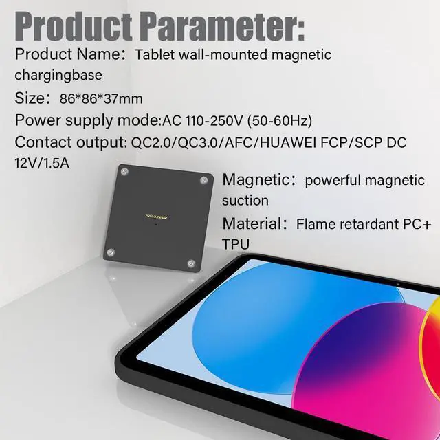 Alt view image 4 of 6 - Zilvex Magnetic Wall Mount with Charging Case A8 for iPad (10th Generation) 10.9-Inch. 100-250V AC 18W Quick Charge, Strong Magnets, EMONITA