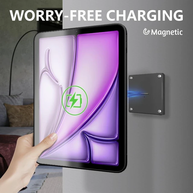 Alt view image 3 of 7 - Zilvex Wall Mount Charging Kit for Apple iPad Air 2024 13" Magnetic Tablet Wall Mount with 15W Fast Charging, TPU Protective Case, Smart Home Hub Integration