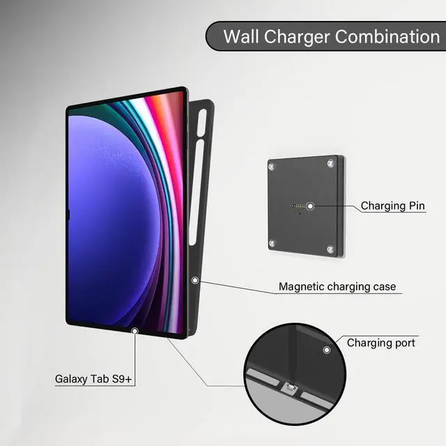 Alt view image 6 of 7 - ZILVEX Wall-Mounted Magnetic Wireless Charging Dock with Protective Case  Seamless Integration for Samsung Galaxy tab S9 Plus 12.4 in