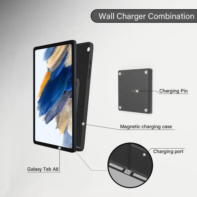 Alt view image 5 of 7 - ZILVEX Wall-Mounted Magnetic Wireless Charging Dock with Protective Case and stand for Samsung Galaxy Tab A8