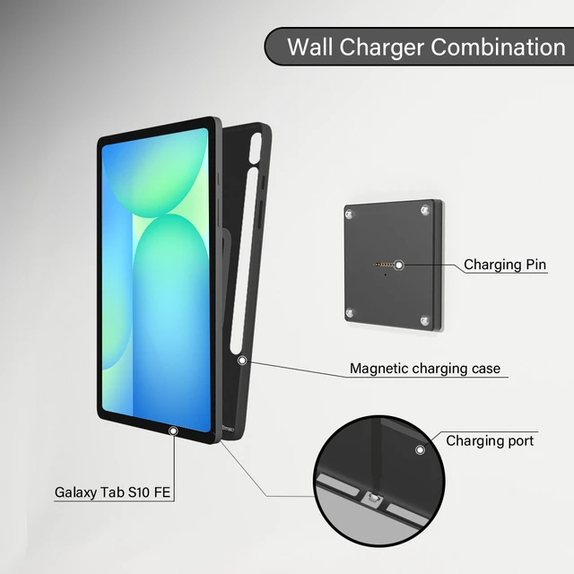 Alt view image 2 of 7 - Zilvex Samsung Galaxy Tab S10 FE 10.9Inch Wall Mounted Magnetic Charging Dock AC Tablet Holder for Hotel and Business