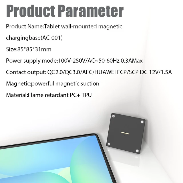 Alt view image 4 of 7 - Zilvex Samsung Galaxy Tab S10 FE 10.9Inch Wall Mounted Magnetic Charging Dock AC Tablet Holder for Hotel and Business