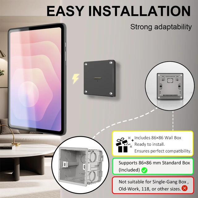 Alt view image 2 of 7 - Zilvex Samsung Galaxy Tab S11 11Inch Wall Mount Charger AC Magnetic Wireless Dock for Smart Home Control