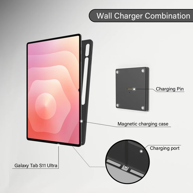 Alt view image 5 of 7 - ZILVEX Wall-Mounted Magnetic Wireless Charging Dock with Protective Case Seamless Integration for Samsung Galaxy tab S11 Ultra 14.6in