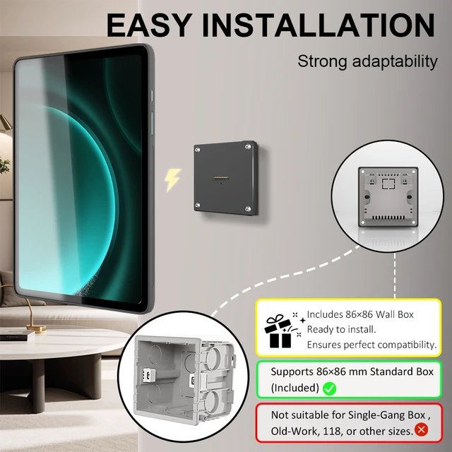 Alt view image 3 of 7 - Zilvex Samsung Galaxy Tab S10 FE Plus 13.1Inch Magnetic Wall Charging Dock AC Tablet Mount for Smart Home, Office and Commercial Use