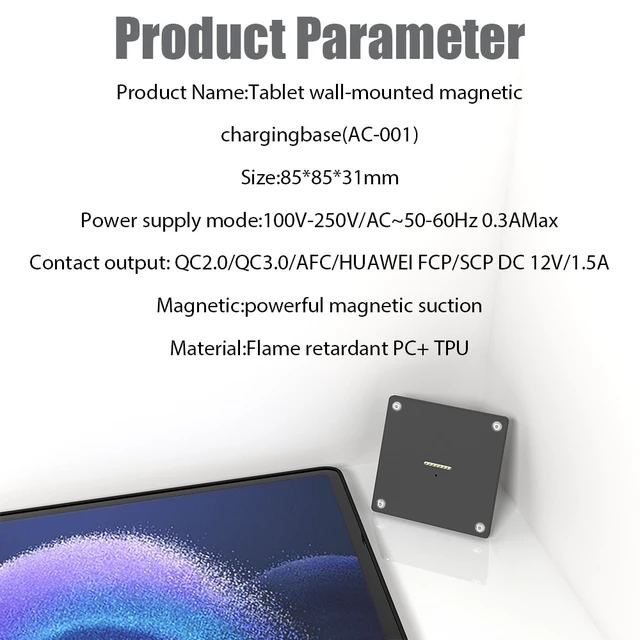 Alt view image 4 of 7 - Zilvex Xiaomi Pad 6/6Pro 11Inch Wall Mount Charging Station AC Magnetic Wireless Dock for Home and Commercial Applications