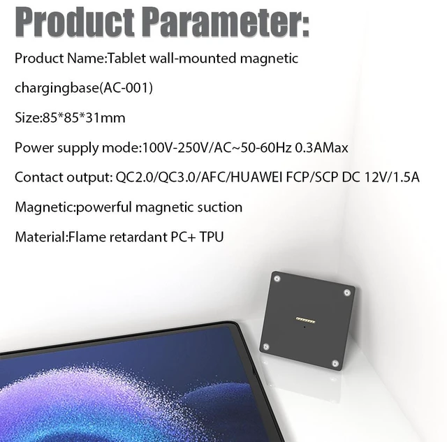 Alt view image 4 of 7 - Zilvex Xiaomi Pad 6Max 14Inch Wall Mounted Magnetic Charging Dock AC Tablet Holder for Hotel and Business