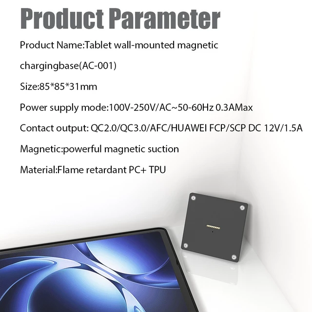 Alt view image 4 of 7 - Zilvex Redmi K Pad 8.8Inch Wall Mount Charger AC Magnetic Wireless Dock for Smart Home Control